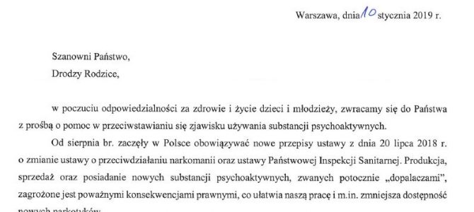 List Głównego Inspektora Sanitarnego i Komendanta Głównego Policji do rodziców List Głównego Inspektora Sanitarnego i Komendanta Głównego Policji do rodziców